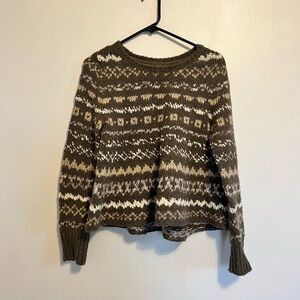 Free People Women’s Olive Green Boho Knit Sweater Size Small Petite
